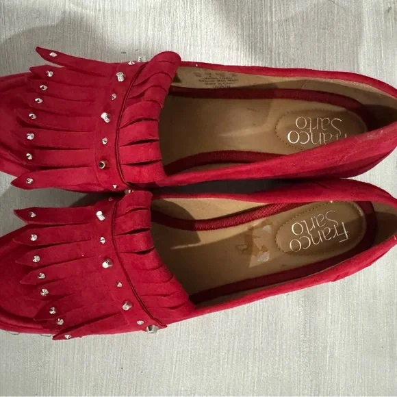 Franco Sarto Red Suede Women's Heeled Loafers - Picture 7 of 8